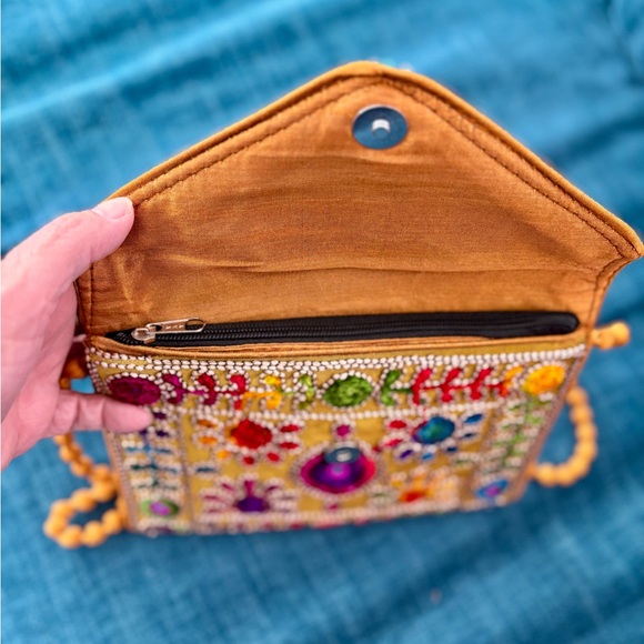 Colorful Rajasthani Embroidered Silk Crossbody/Clutch Bag - Picture 3 of 6